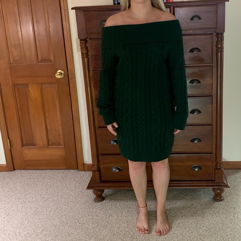 Off the shoulder Cable knit sweater dress